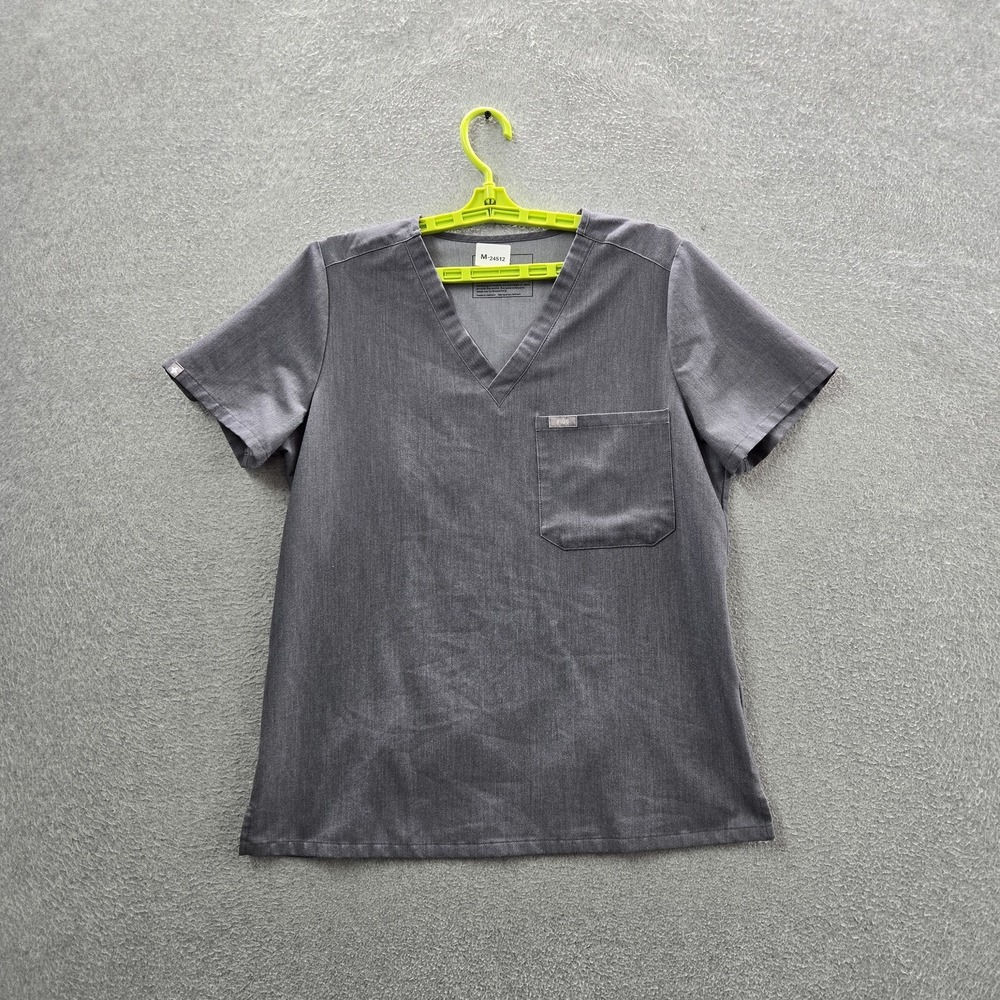 FIGS Women Scrub Top M Gray Catarina Button PO#2854 Short Sleeve Logo